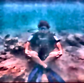 Contrast-enhanced underwater frame with clearer diver and seabed detail.